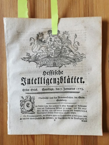 1775 zeitung armenanstalt - 1775, 1