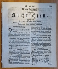 Meiningen 14.8. 1779 Zeitung