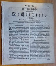 Meiningen 10.4. 1779 Zeitung