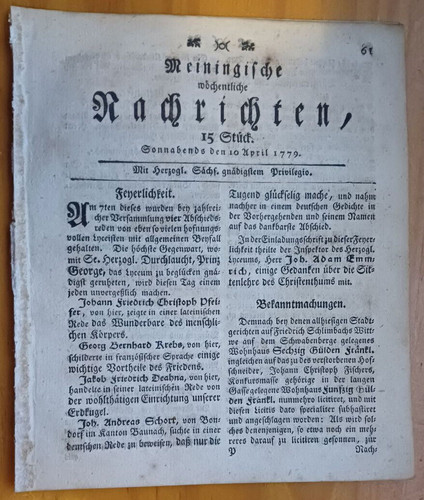 Meiningen 1779 zeitung - 1779,