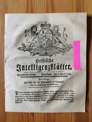1775 zeitung pfarrgut - pfarrgut, /