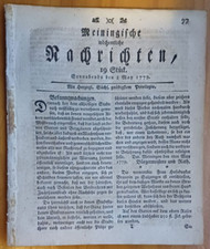 Meiningen 8.5. 1779 Zeitung