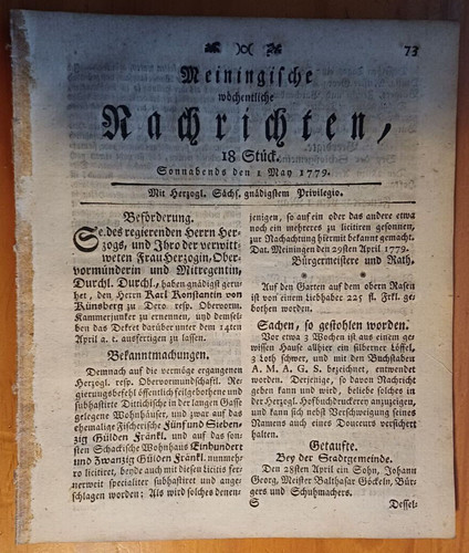 Meiningen 1779 zeitung - 1779,