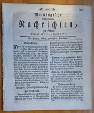 Meiningen 7.8. 1779 Zeitung