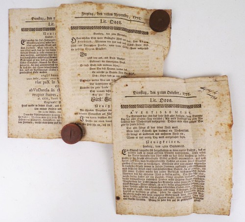 Antike zeitung 1775 bamberg - zeitung,